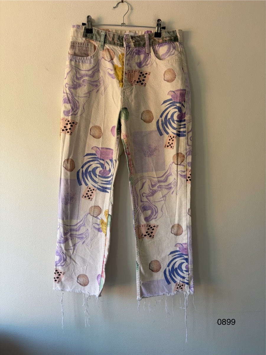 Zara Printed Straight Leg Jeans UK 8 / EU 40 – Artistic Abstract Print