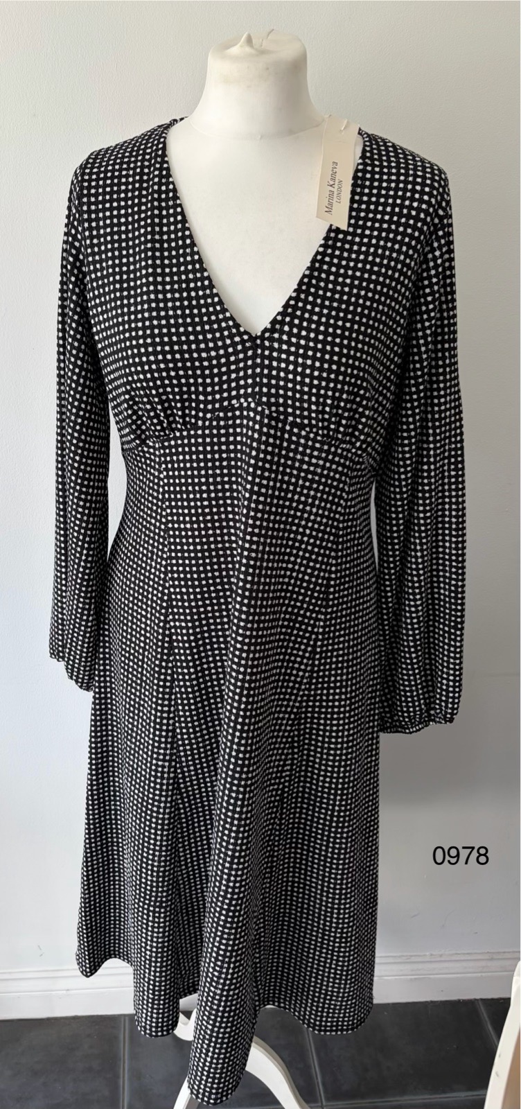 Marina Kaneva London Black & White Midi Dress – Size 12 – New With Tags