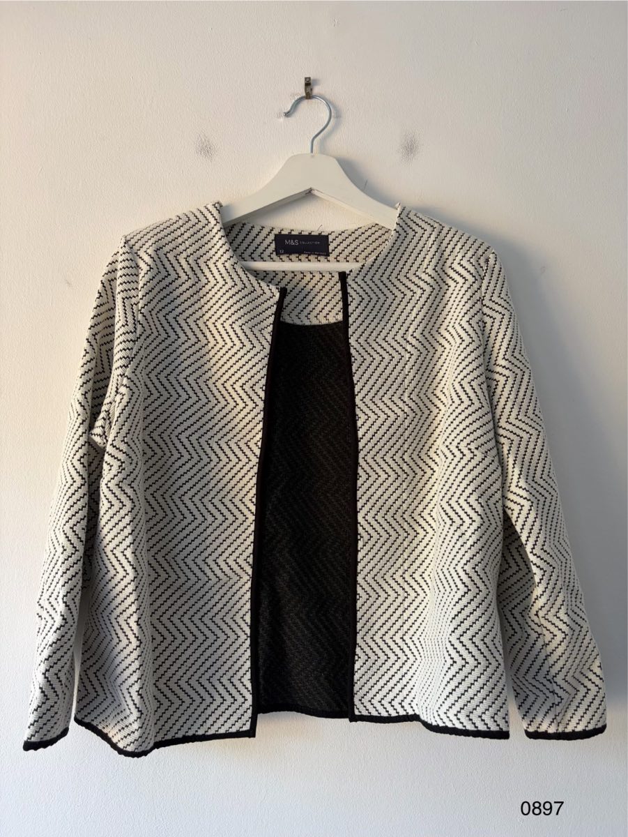 M&S Collection Black & White Textured Open Front Jacket/Cardigan UK 12