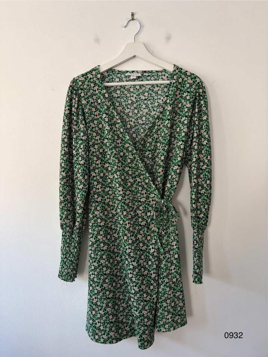 Topshop Green Floral Wrap Mini Dress UK 14 EU 42