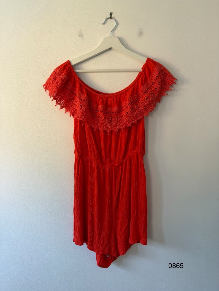 Miss Selfridge Red Lace Off Shoulder Playsuit UK 14 EU 42 Boho Summer