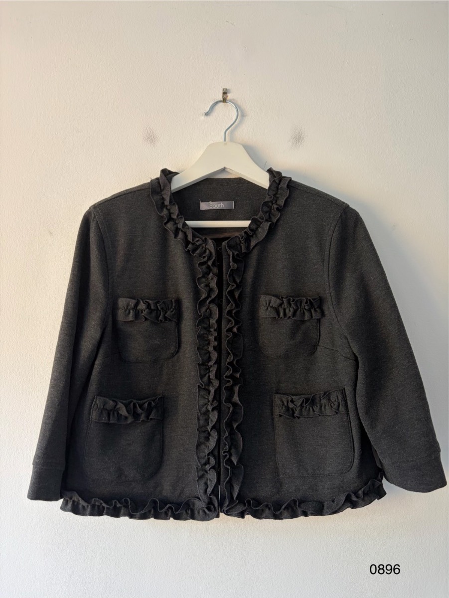 South Frill Trim Cardigan/Jacket – UK 12 – Charcoal Grey