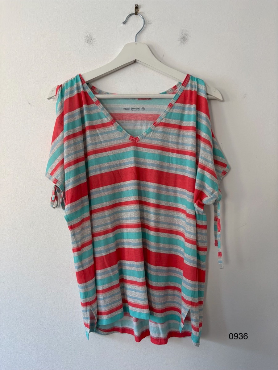 Next Essential Collection Striped Cold Shoulder Top UK 10 100% Cotton