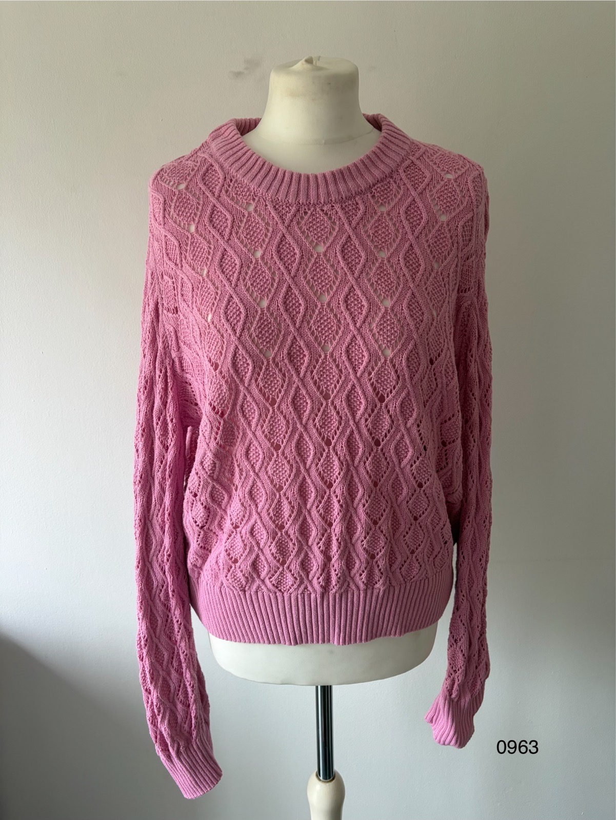 French Connection Pink Cotton Open Knit Jumper – Size XL