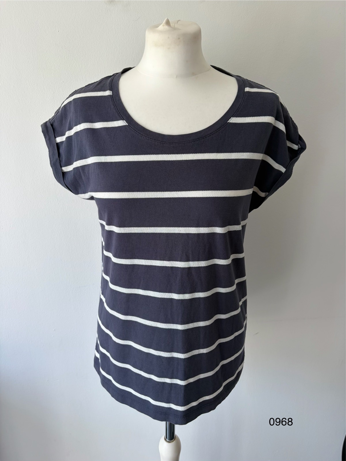 Fat Face Navy & White Striped T\-Shirt – Size 10