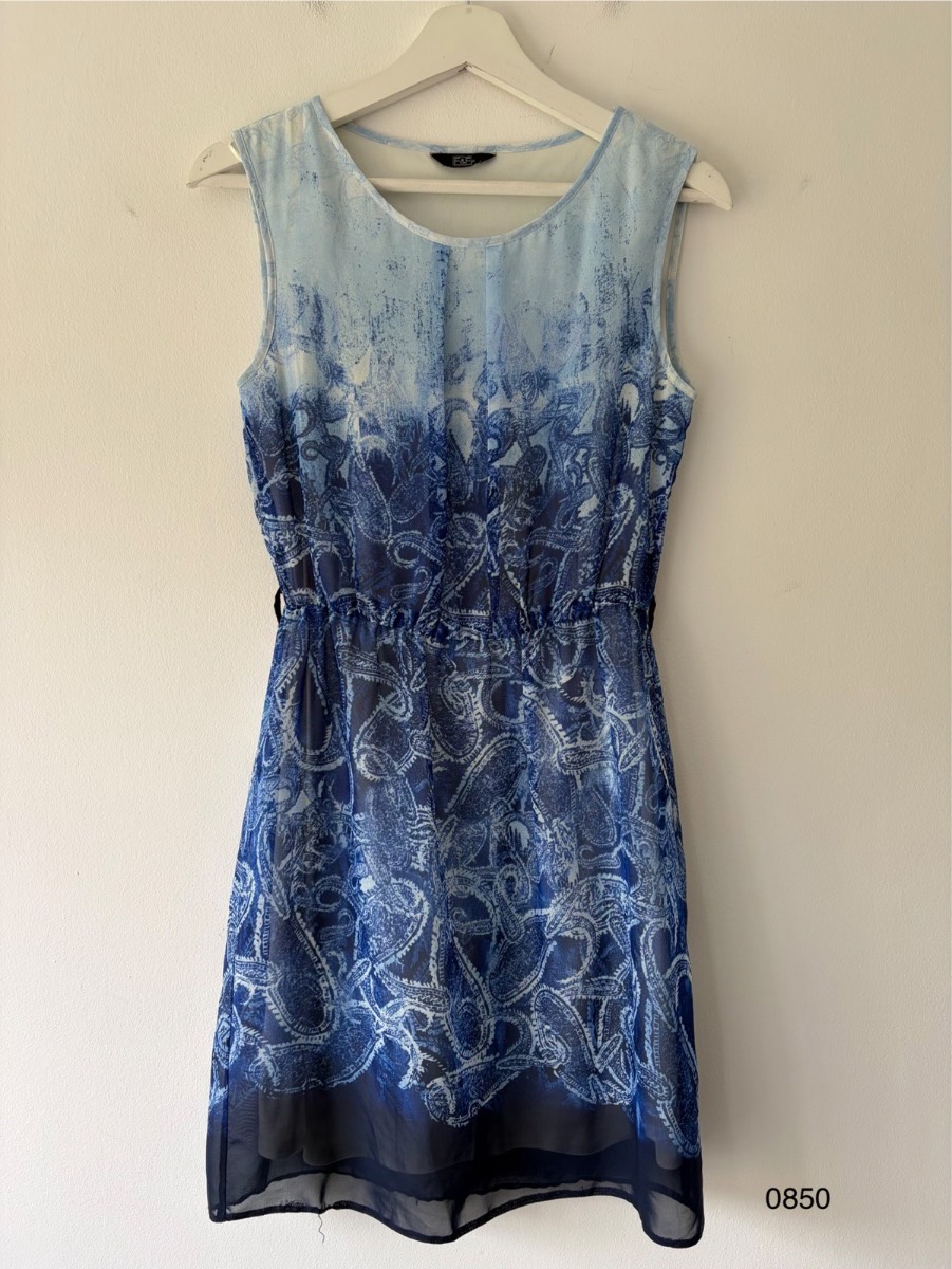 F&F Blue Ombre Paisley Sleeveless Chiffon Dress UK 6 / EU 34