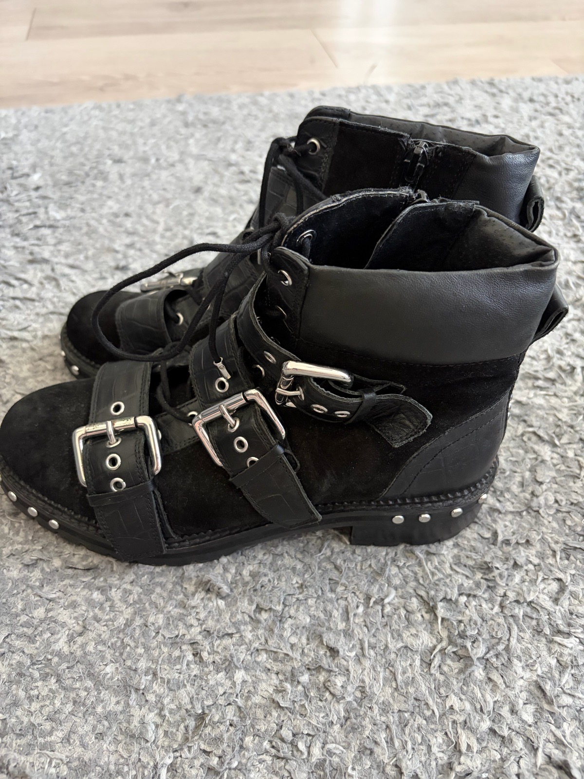 Topshop Black Buckle Biker / Combat Boots – UK 5 / EU 38