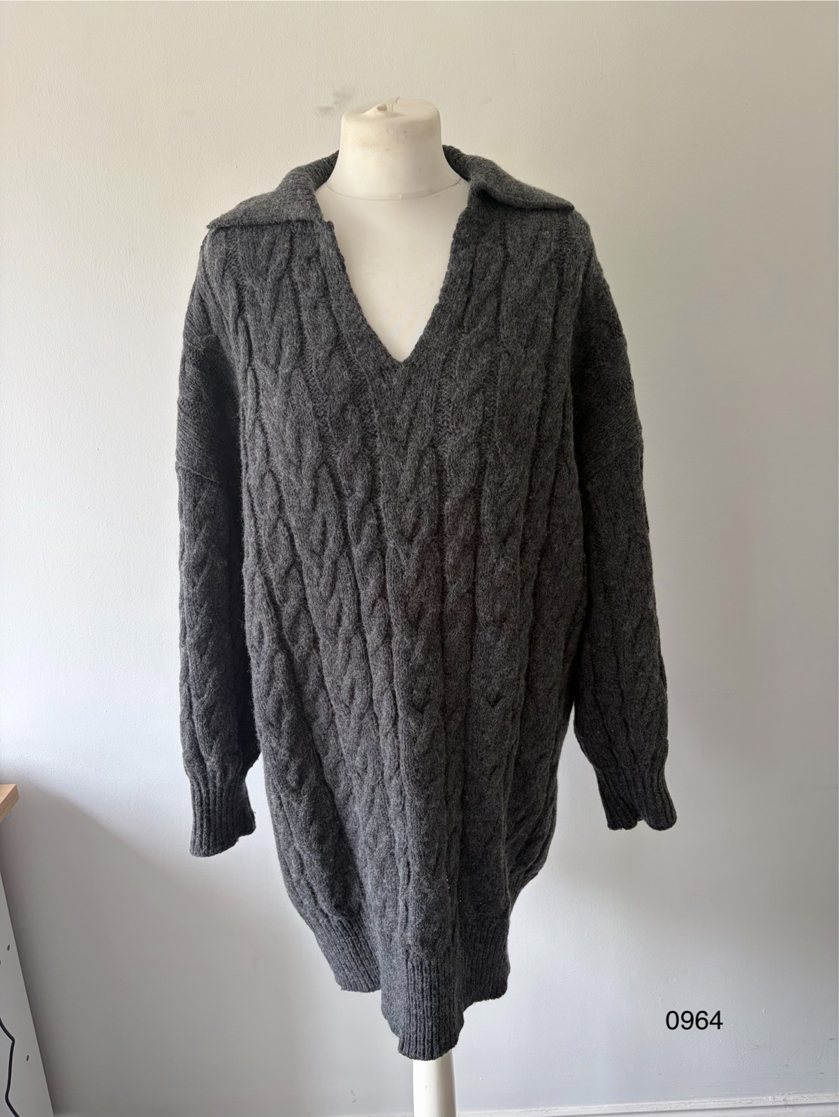 NEXT Grey Cable Knit Oversized Jumper Dress – Size L / UK 16–18