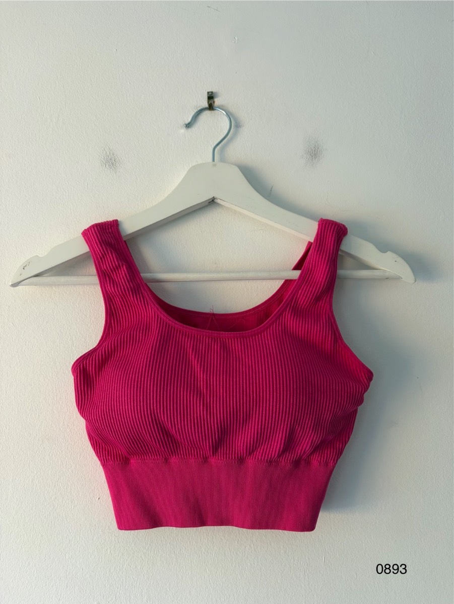 Crivit Ribbed Seamless Sports Bra Crop Top Pink – Size M (EU 40/42)