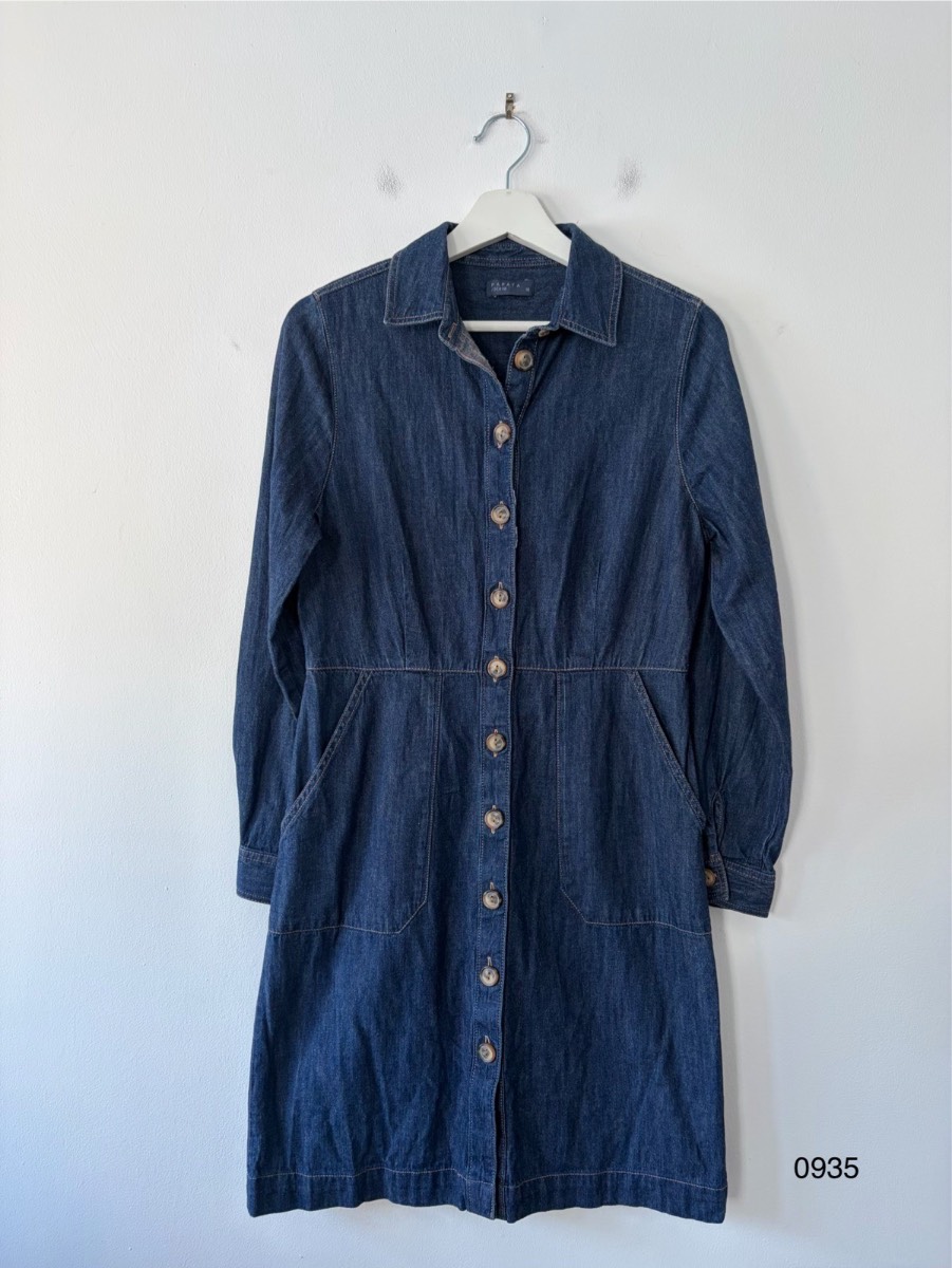 Papaya Denim Button Front Shirt Dress UK 10 Blue 100% Cotton