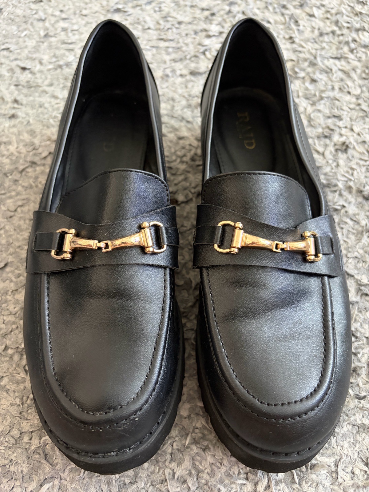 RAID Black Wide Fit Gold Buckle Chunky Loafers – Size 8