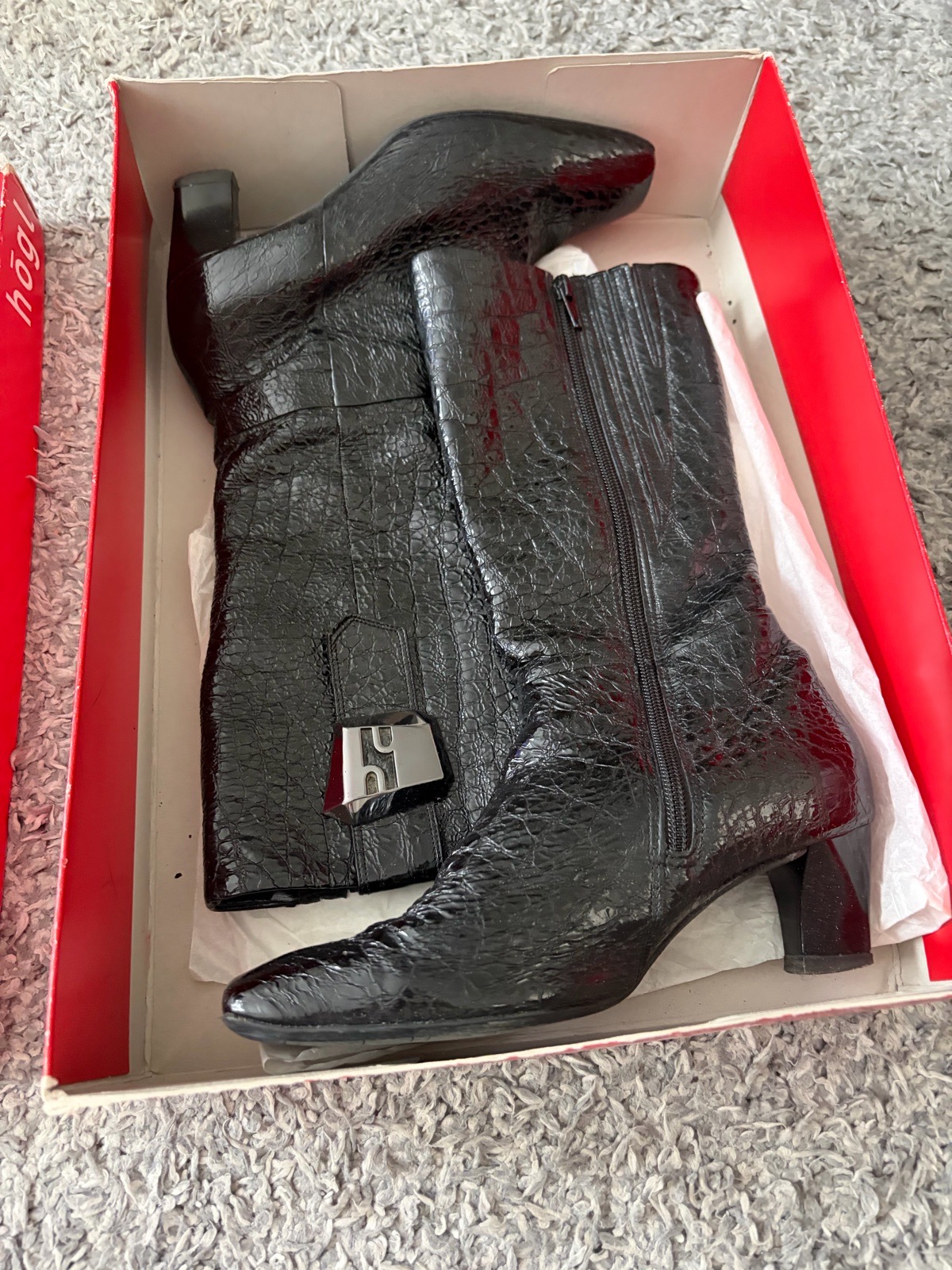 Högl Black Leather Croc\-Effect Knee High Boots – UK 3 / EU 35 – RRP £149