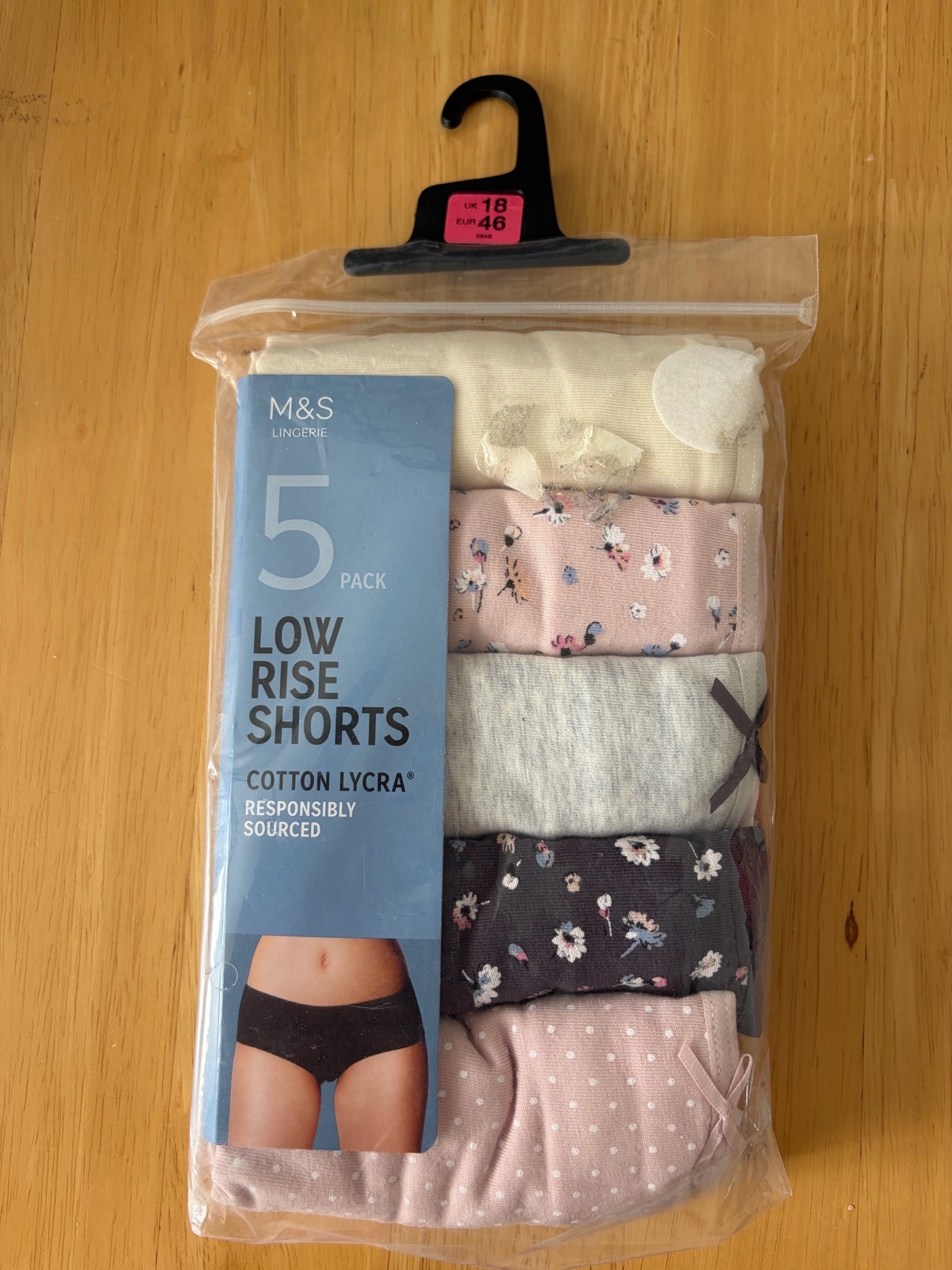 M&S 5 Pack Low Rise Shorts Knickers – UK 18 / EUR 46 – Pink Mix