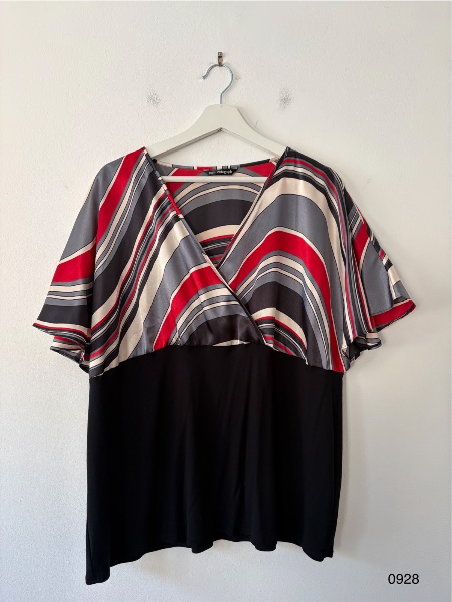 Marks & Spencer Autograph Wrap Front Blouse Top UK 22 Red Grey Black