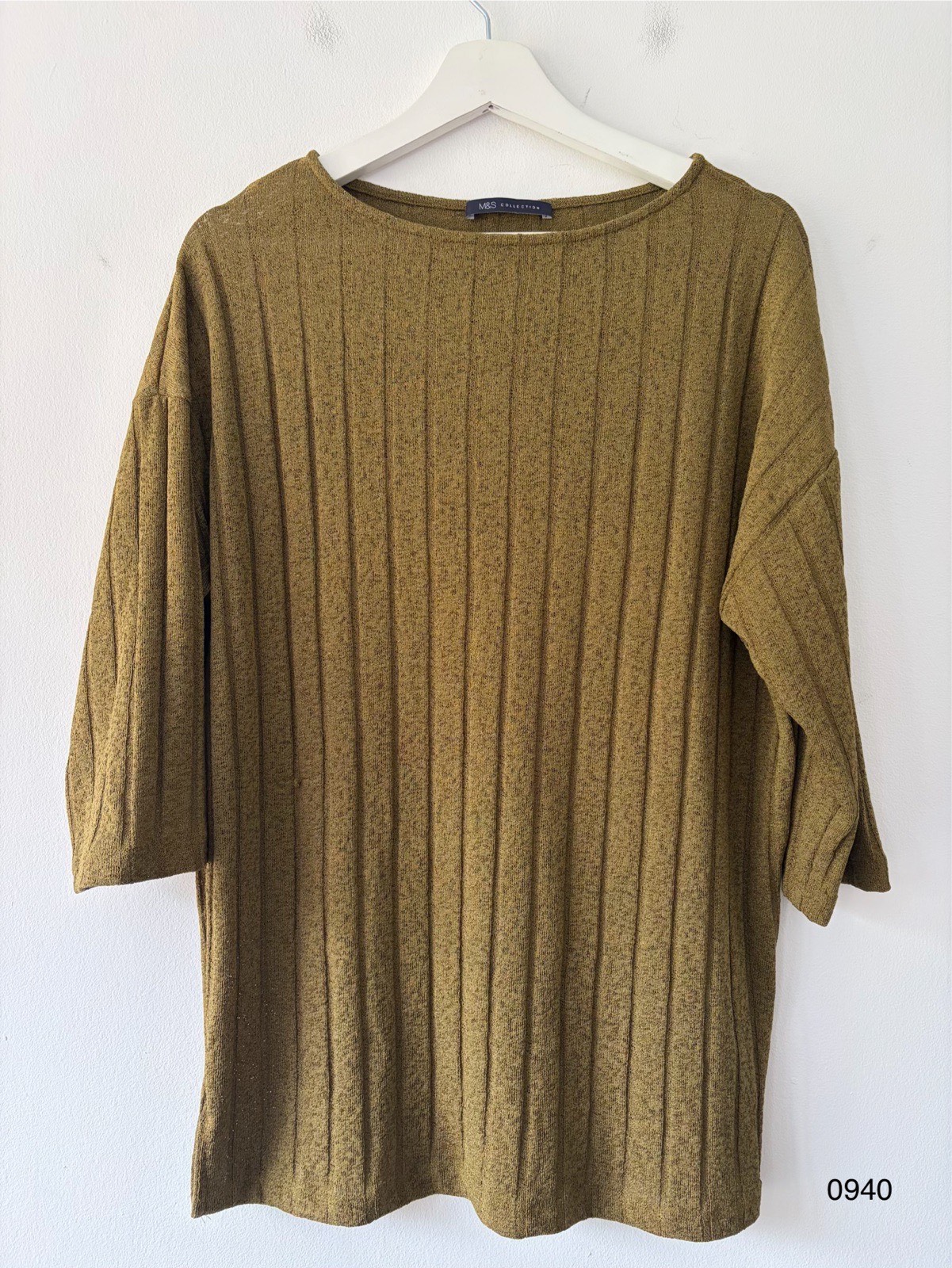 M&S Collection Khaki Ribbed Oversized Top – UK 10