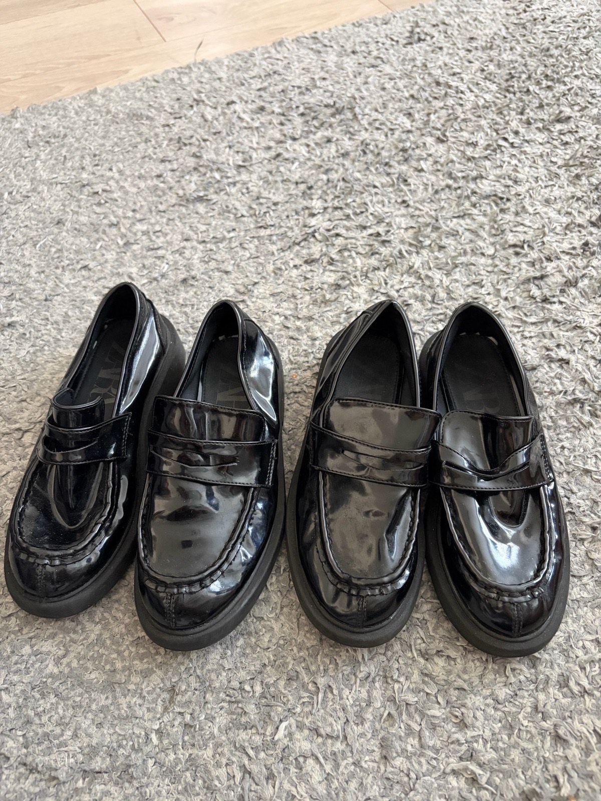 Bundle of 2 pairs of Zara black patent loafers, both in EU size 32 (UK size 13).