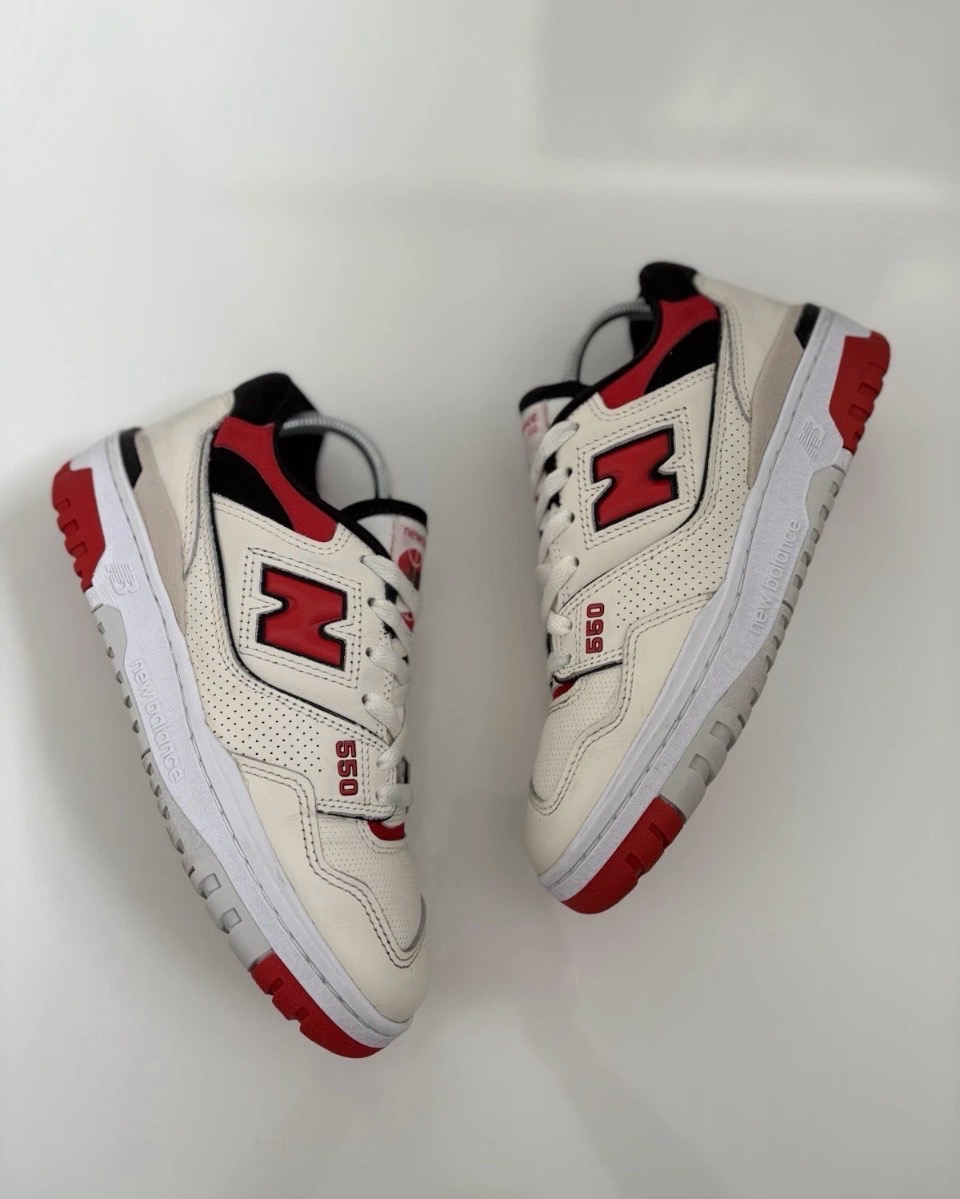 New Balance 550 "Sea Salt True Red Black" Trainers Size 5.5 Excellent Condition