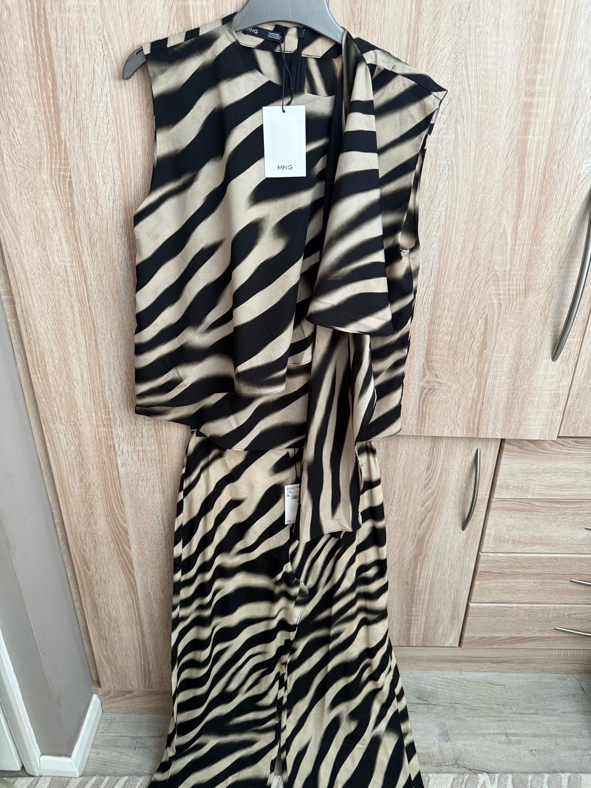 Mango zebra stripe wide leg trouser co ord size 10 in cream & black NWT