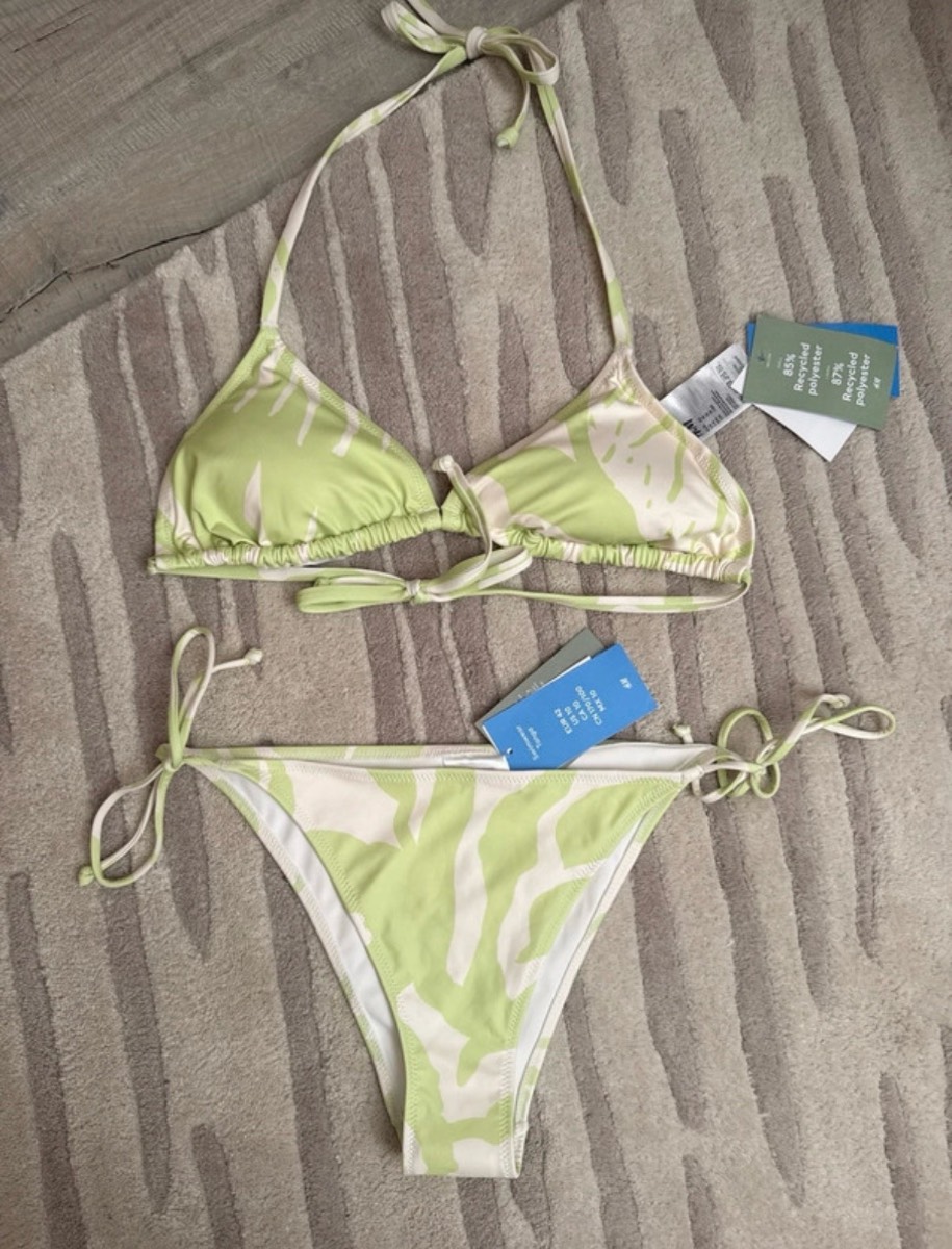 H&M triangle bikini size 14 in green & cream NWT