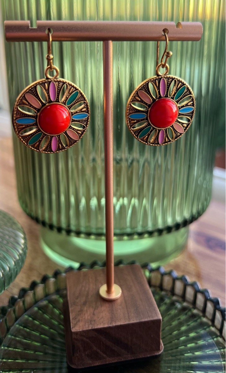 Gold plated multicolour Flower summer ladies Earrings free Gift Box