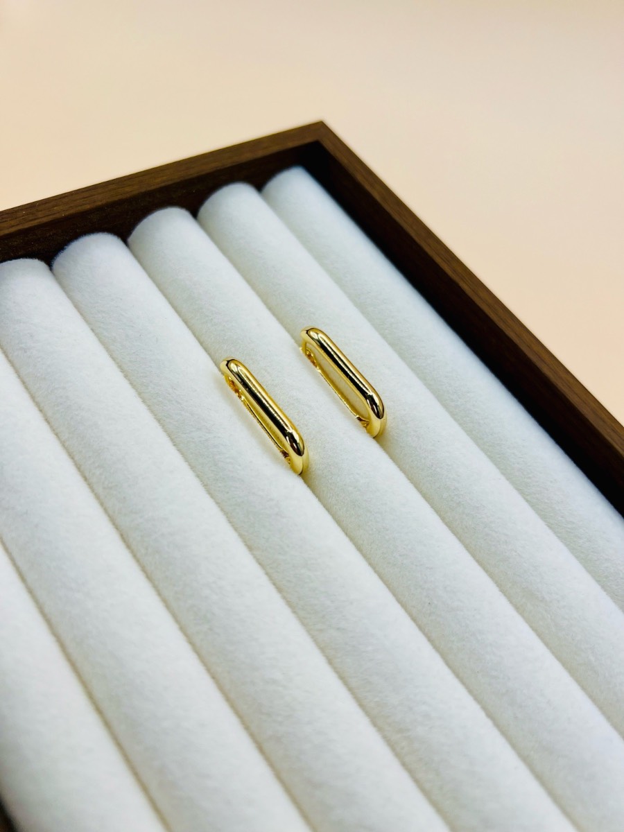 18ct gold plated rectangular hoop earrings