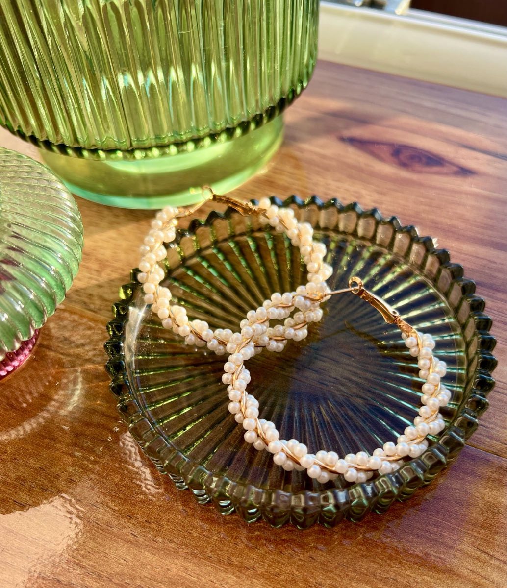 Gold plated pearl hoop earrings summer ladies holiday free gift box