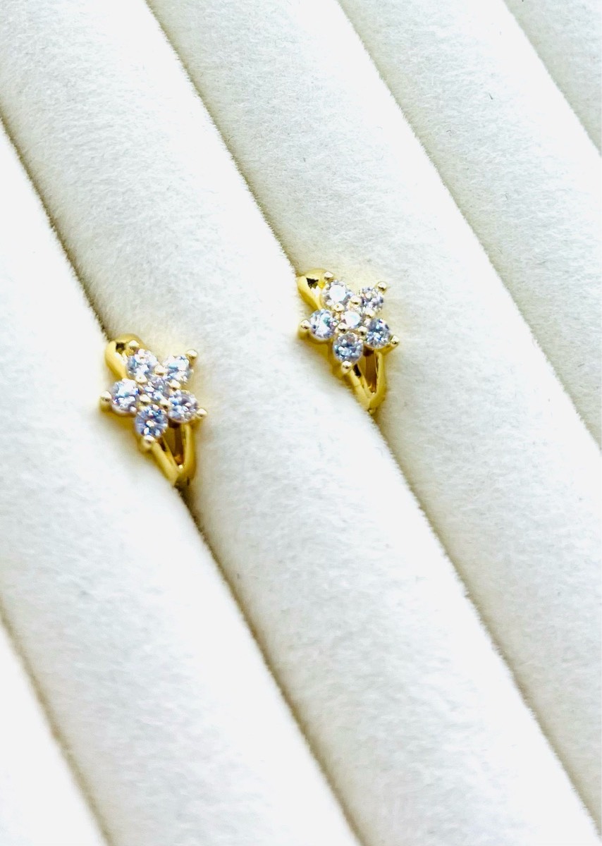 18ct gold plated star cubic zirconia hoop earrings