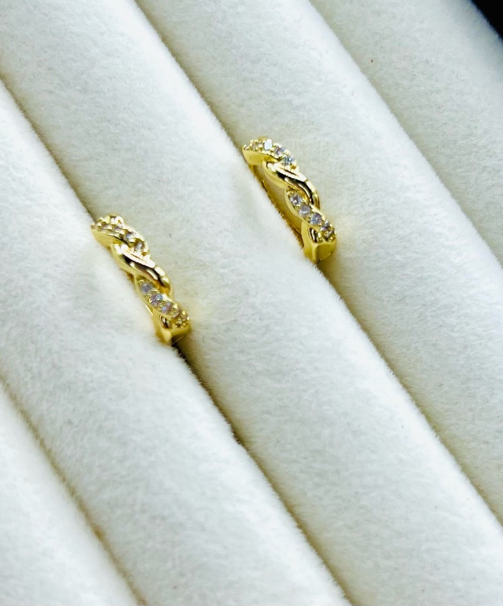 18ct gold plated twisted cubic zirconia hoop earrings