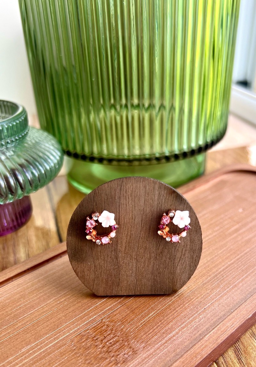 Rose Gold Plated Crystal Flower Stud Earrings Nickel free gift box