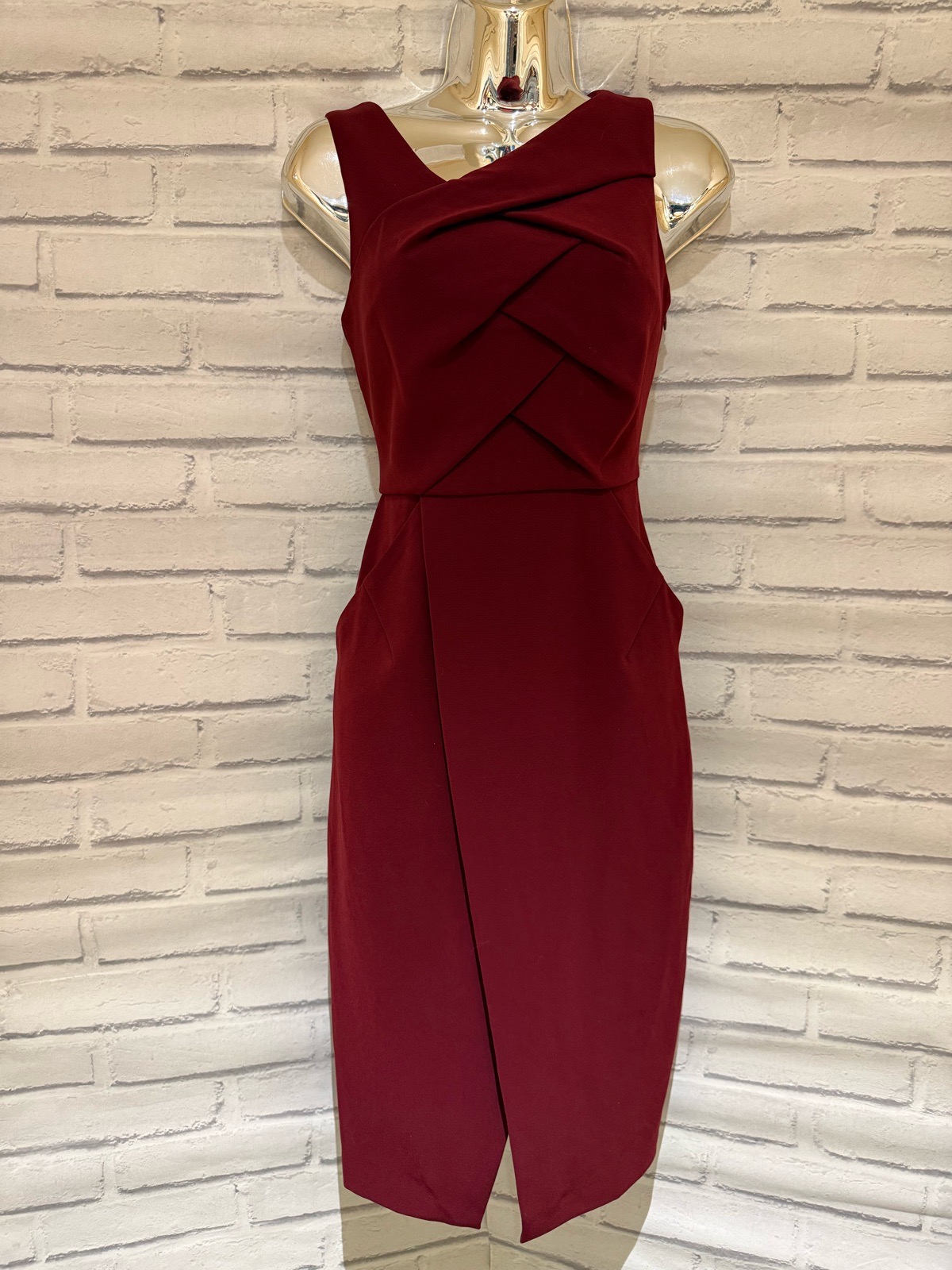 phase eight mara pleat lattice front midi size 8 - claret burgundy wrap dress with pockets