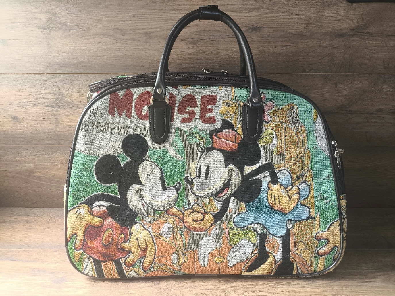 Disney Mickey and Minnie Mouse Vintage Style Tapestry Rolling Suitcase