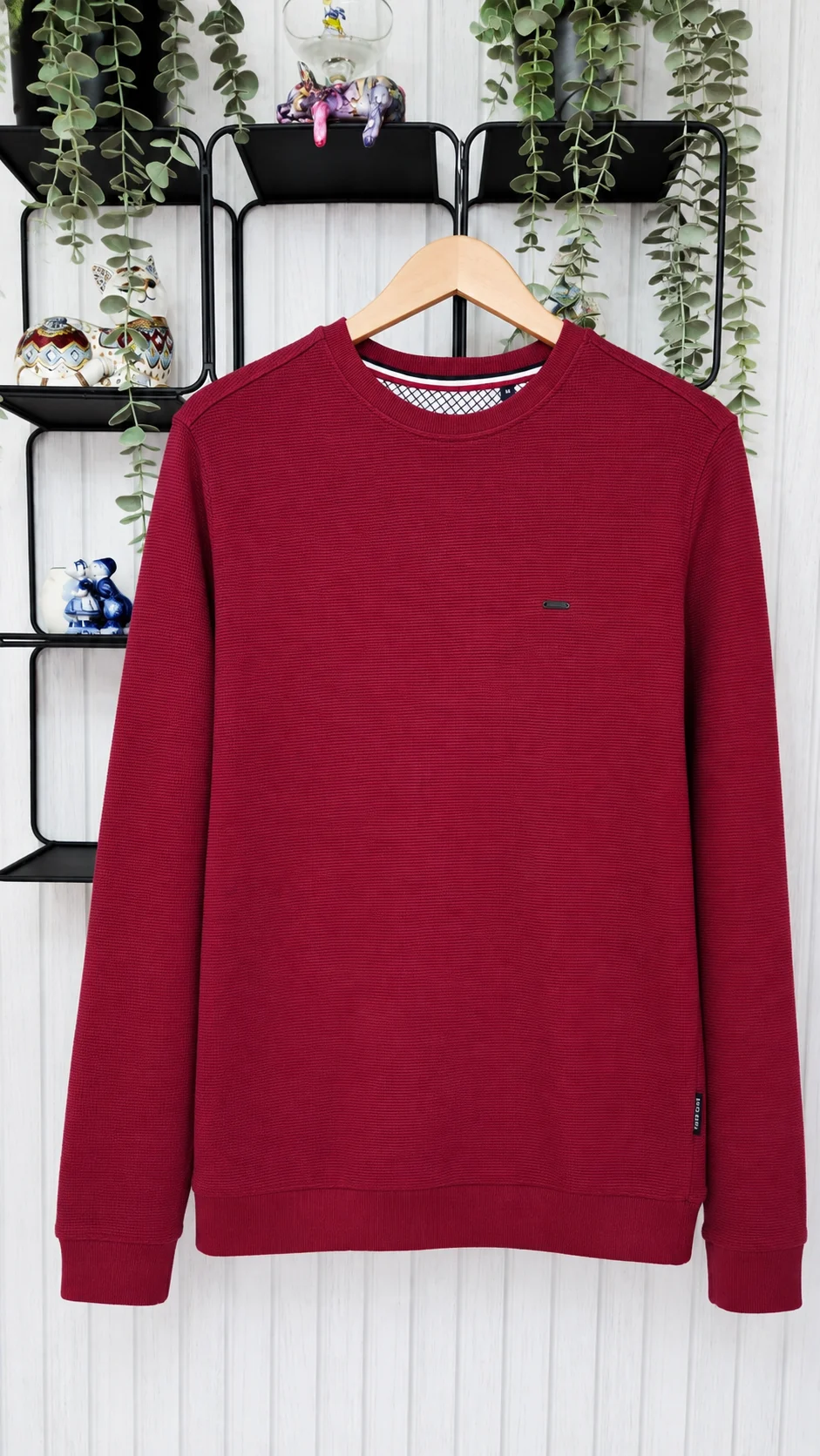Van Heusen Sport Burgundy Waffle Knit Sweatshirt Jumper Size M