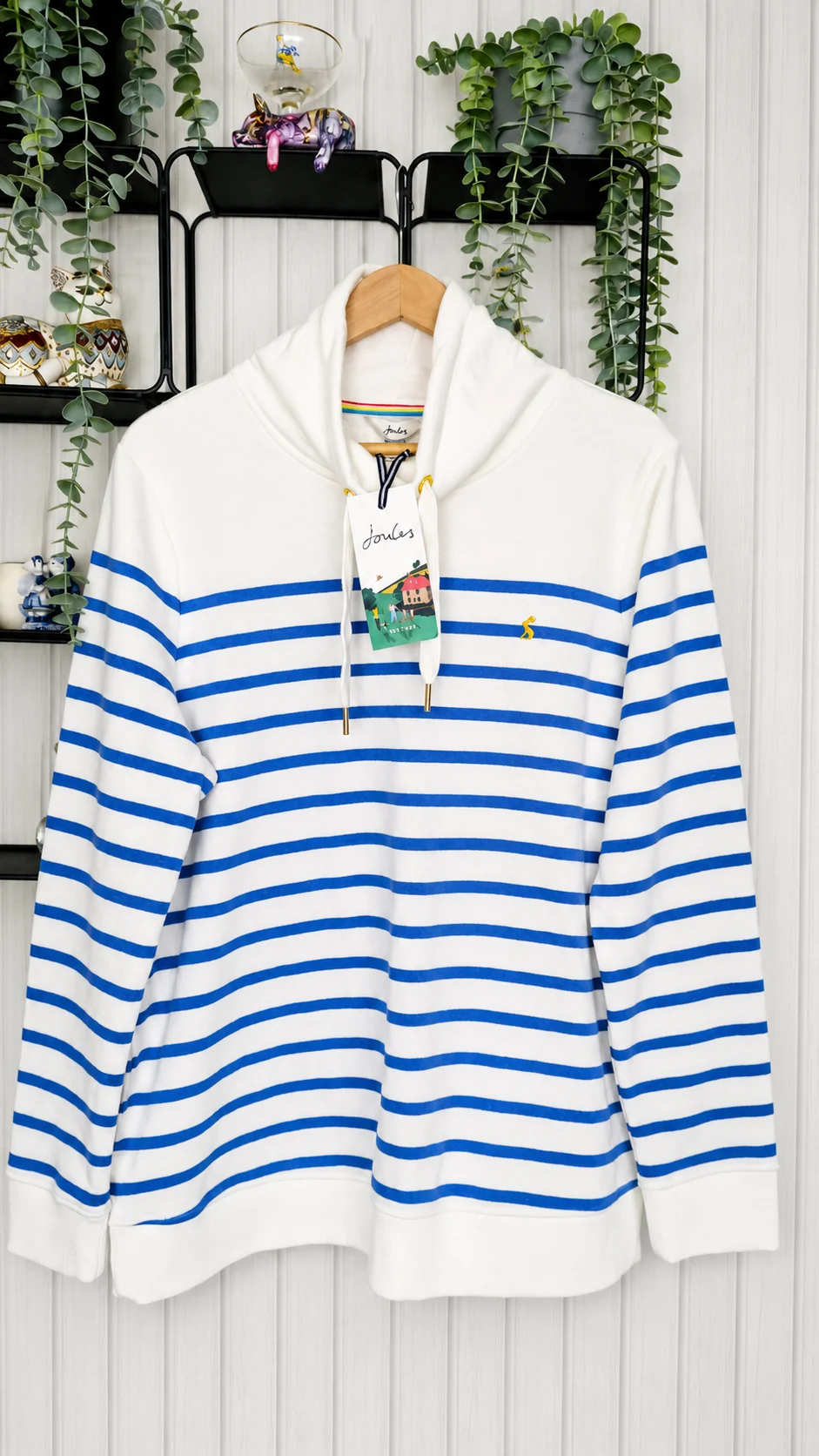 Joules Kinsley Striped Sweatshirt Size 16 NWT White Blue Breton