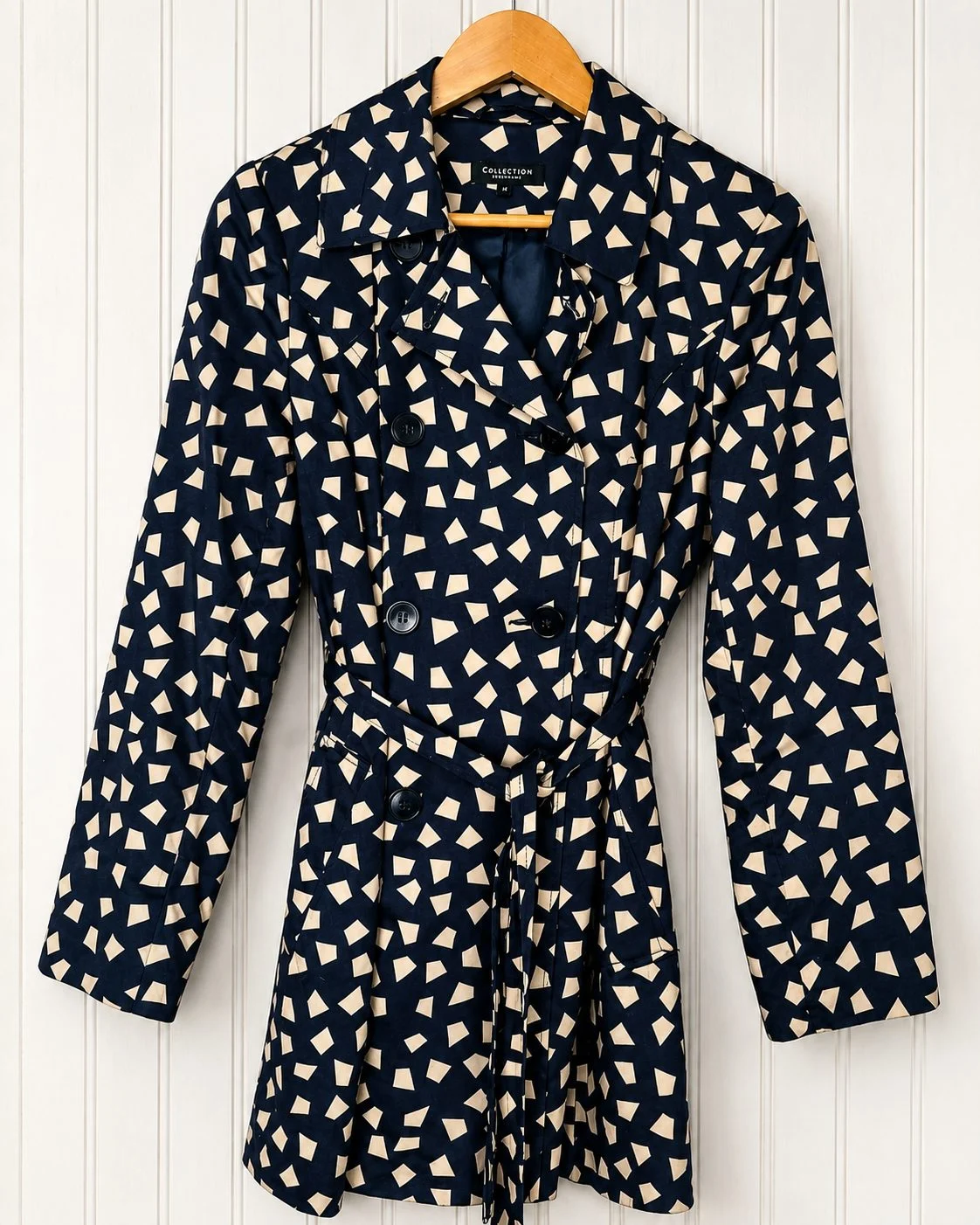 Debenhams Collection Navy Abstract Print Belted Trench Coat UK 10 Autumn