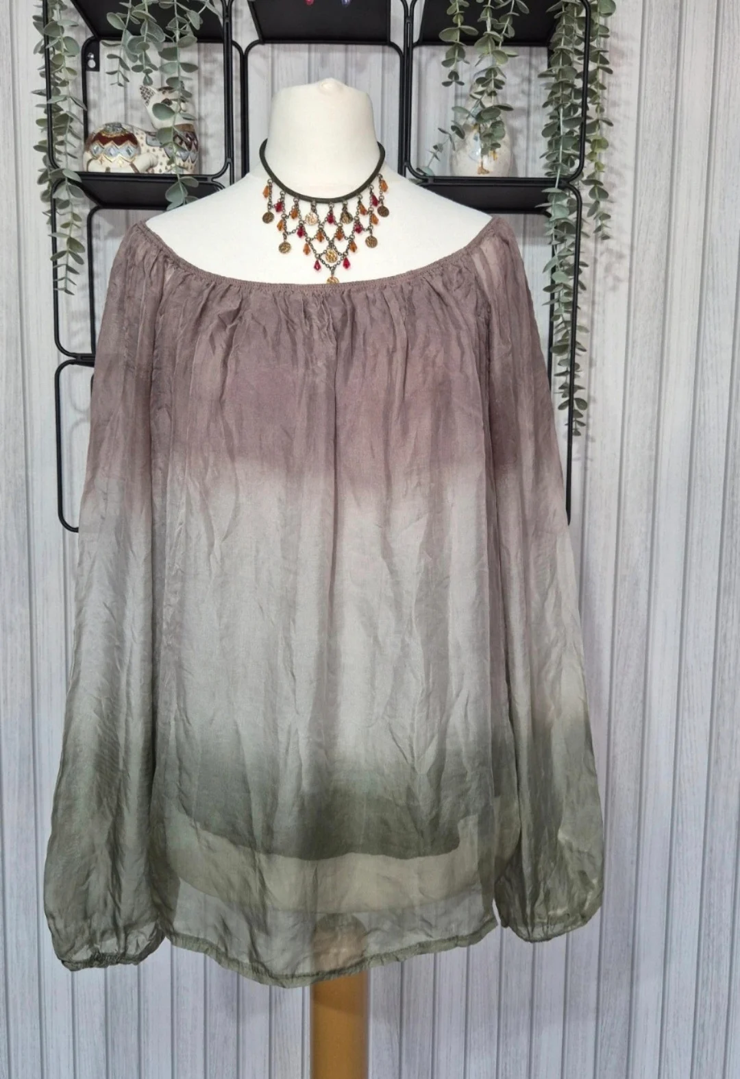 Prontomoda Giusy 100% Silk Ombre Blouse S Italian Boho Lagenlook