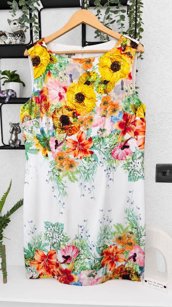 M&Co Boutique Floral Print Shift Dress UK 16 Sleeveless Lined Summer Occasion Dress