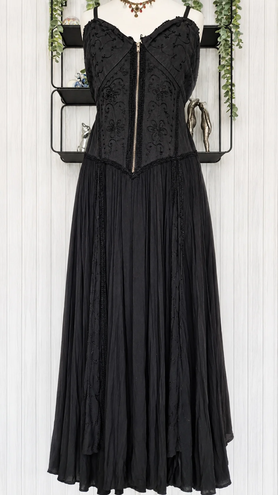 Jordash Black Goth Fairycore Corset Maxi Dress XXL Embroidered Hanky Hem