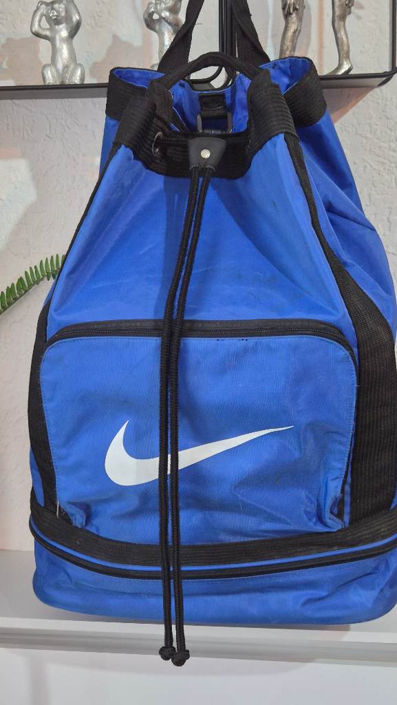 Vintage 90s Nike Dual Compartment Drawstring Backpack Rucksack Blue Large Football Boot Bag