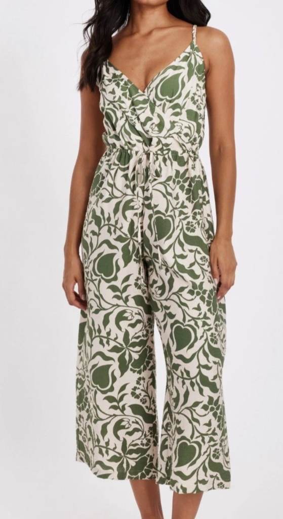 Quiz Khaki Tropical Print Wide Leg Jumpsuit UK 8 10 Strappy Summer