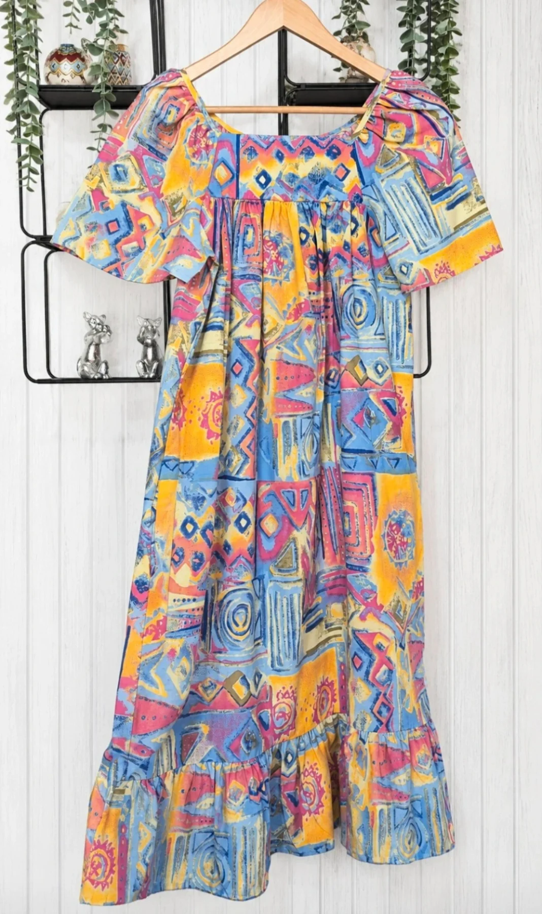 Vintage 90s Haband Abstract Babydoll Midi Dress Small Festival Boho