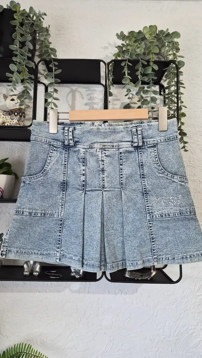 Candy Y2K Acid Wash Denim Mini Skirt UK 10 Rhinestone Detail