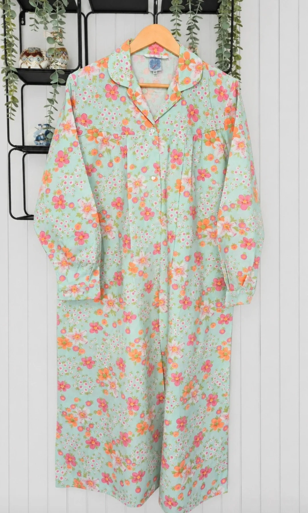 Vintage 70s Marsum Floral Maxi Duster Dress 100% Cotton Cottagecore Size 44