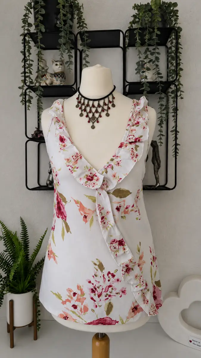 Per Una Linen Floral Ruffle Top UK 12
