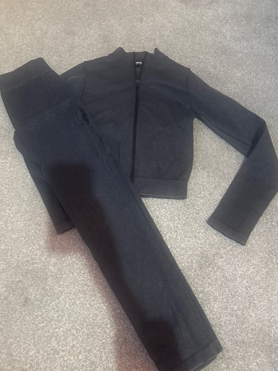 Viral TikTok Shop Ribbed Co-Ord Set - Charcoal Grey (Size M / UK 8-10)