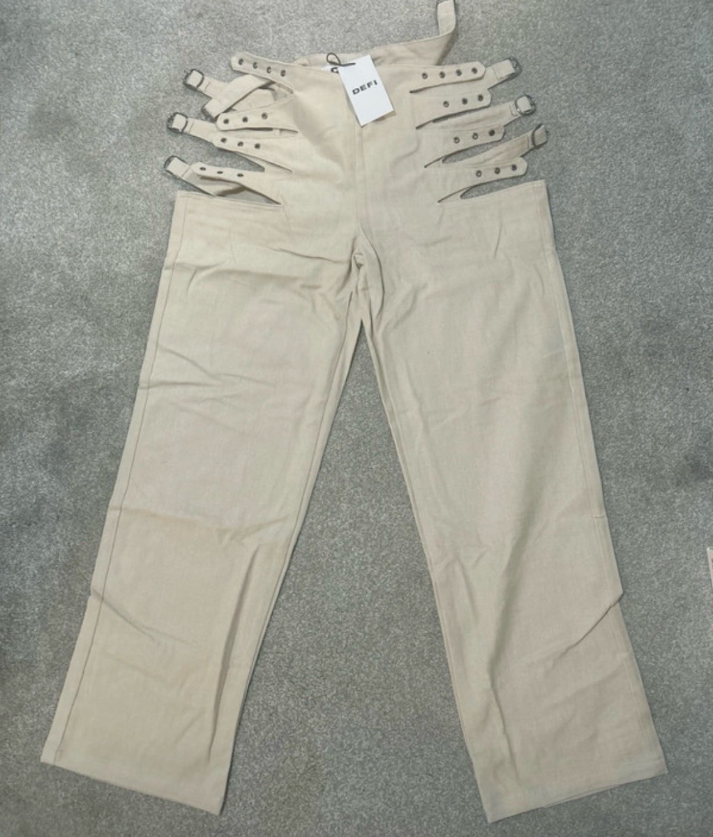 Brand New With Tags DEFI Design Buckle Cut-Out Wide Leg Trousers – Size Large