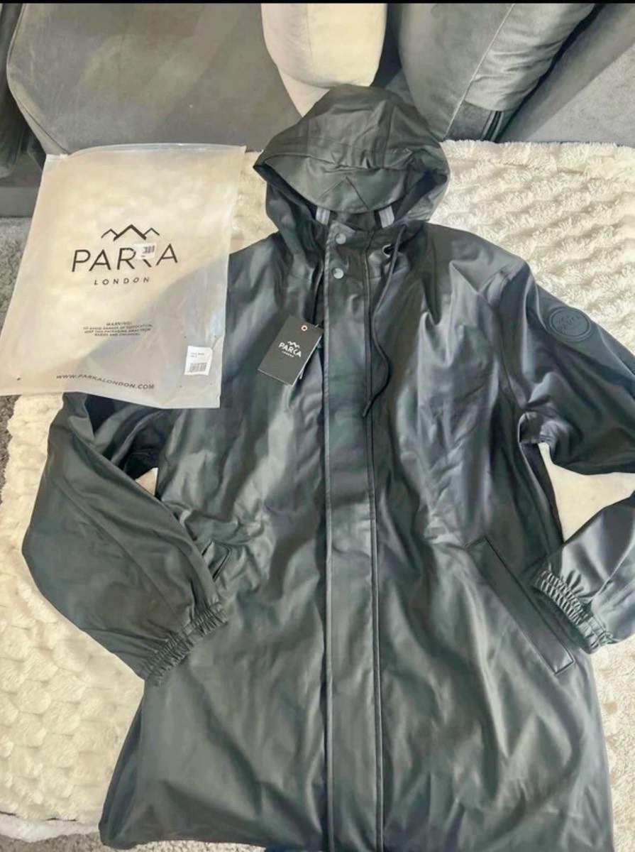 Parka London Hackney Long Waterproof Rain Parka Hooded Coat Black Small NWT
