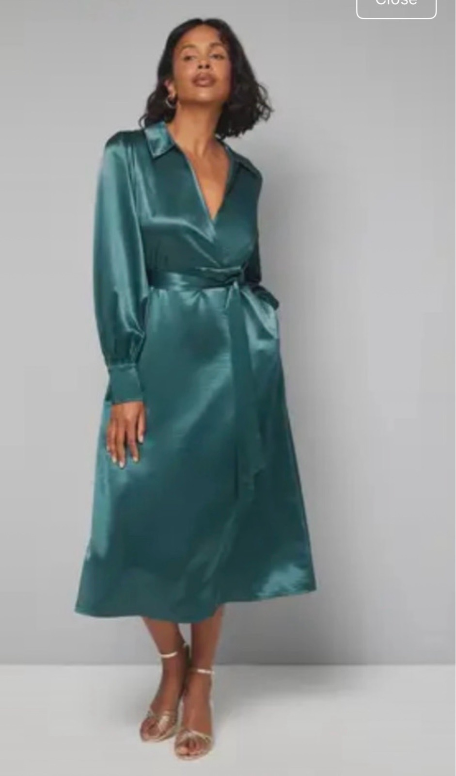Brand New With Tags: Wallis Green Satin Collared Midi Dress (Size 14)