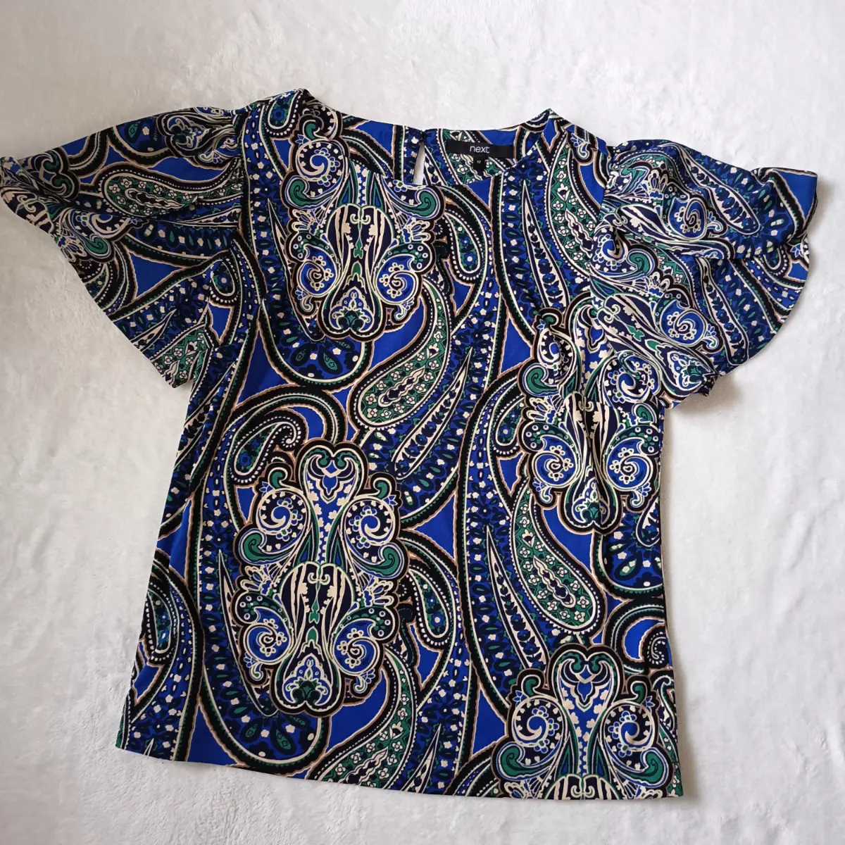 Next Blue Paisley Print Flutter Sleeve Blouse - Size 12