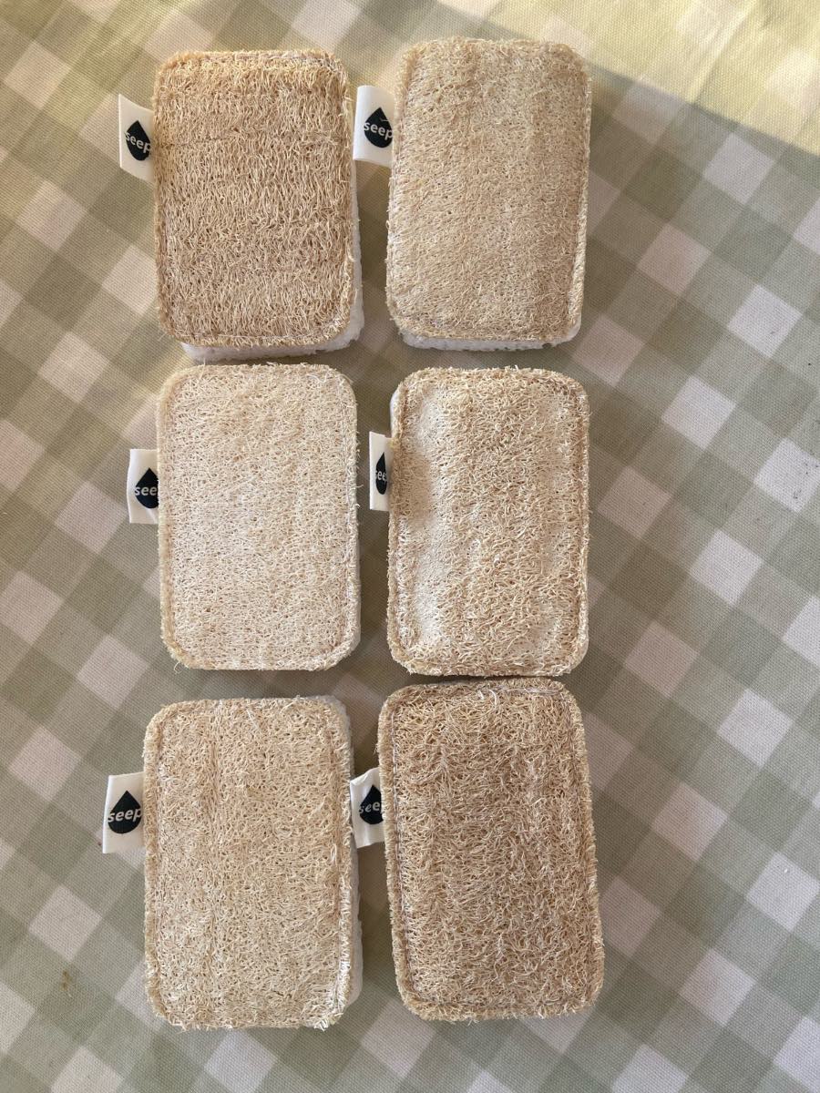 6 x compostable cellulose loofah scourer sponges