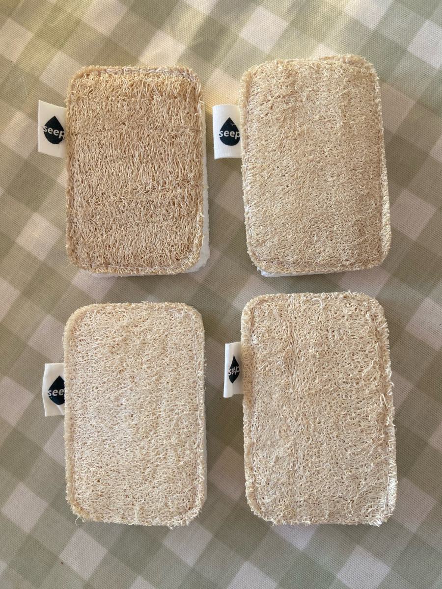 4 genuine cellulose compostable sponge with loofah scourer